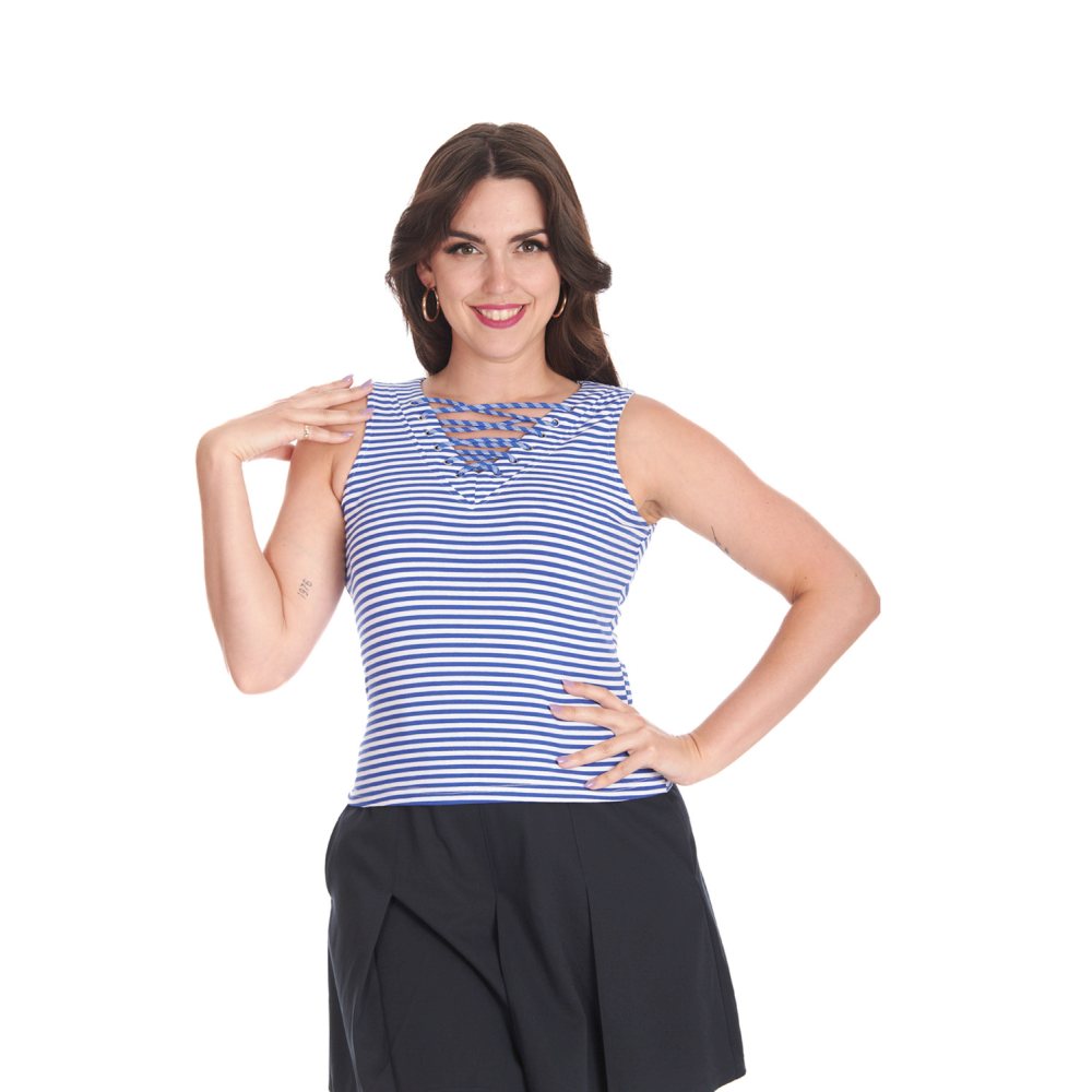 Banned - Set Sail Mouwloze top - Blauw